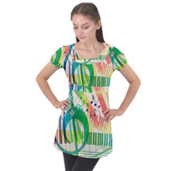 Music Piano Treble Clef Clef Puff Sleeve Tunic Top by Vaneshart