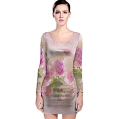 Nature Landscape Flowers Peonie Long Sleeve Bodycon Dress by Vaneshart