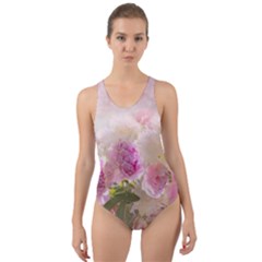 Nature Landscape Flowers Peonie Cut-out Back One Piece Swimsuit by Vaneshart