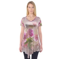 Nature Landscape Flowers Peonie Short Sleeve Tunic  by Vaneshart