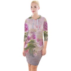 Nature Landscape Flowers Peonie Quarter Sleeve Hood Bodycon Dress by Vaneshart