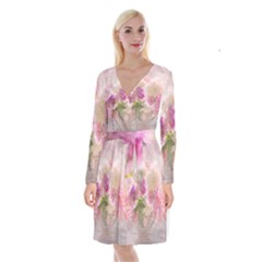 Nature Landscape Flowers Peonie Long Sleeve Velvet Front Wrap Dress by Vaneshart