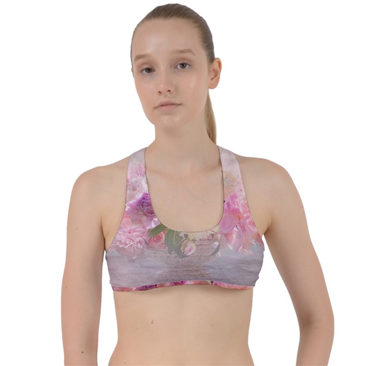 Nature Landscape Flowers Peonie Criss Cross Racerback Sports Bra