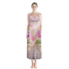 Nature Landscape Flowers Peonie Button Up Chiffon Maxi Dress by Vaneshart