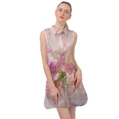 Nature Landscape Flowers Peonie Sleeveless Shirt Dress by Vaneshart