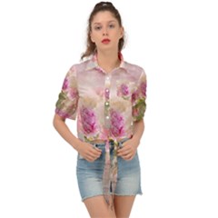 Nature Landscape Flowers Peonie Tie Front Shirt 