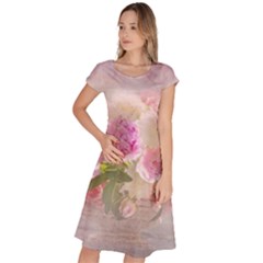 Nature Landscape Flowers Peonie Classic Short Sleeve Dress