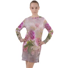 Nature Landscape Flowers Peonie Long Sleeve Hoodie Dress by Vaneshart