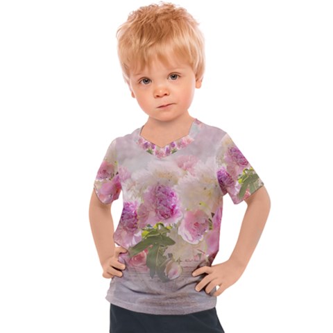 Nature Landscape Flowers Peonie Kids  Sports Tee by Vaneshart