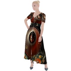 Pattern Background Swinging Design Button Up Short Sleeve Maxi Dress