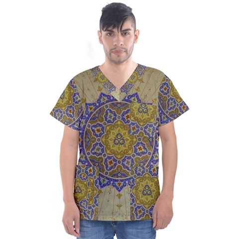 Image Star Pattern Mosque Tashkent Men s V-neck Scrub Top by Vaneshart