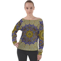 Image Star Pattern Mosque Tashkent Off Shoulder Long Sleeve Velour Top