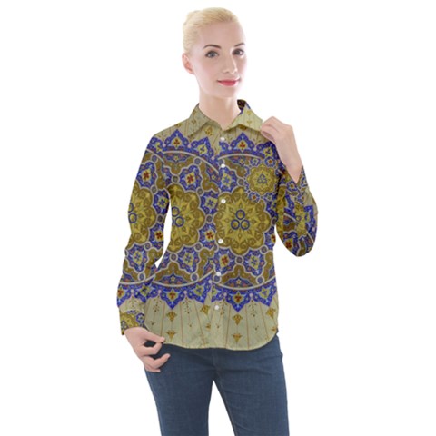 Image Star Pattern Mosque Tashkent Women s Long Sleeve Pocket Shirt by Vaneshart