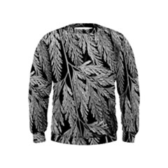 Fern Leaves Foliage Black And White Kids  Sweatshirt by Vaneshart