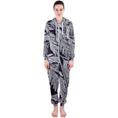 Fern Leaves Foliage Black And White Hooded Jumpsuit (ladies)  by Vaneshart