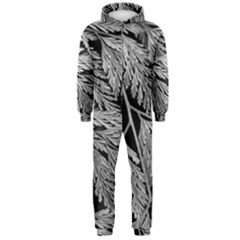 Fern Leaves Foliage Black And White Hooded Jumpsuit (men)  by Vaneshart