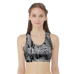 Fern Leaves Foliage Black And White Sports Bra With Border by Vaneshart