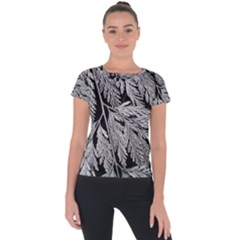 Fern Leaves Foliage Black And White Short Sleeve Sports Top  by Vaneshart