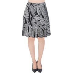 Fern Leaves Foliage Black And White Velvet High Waist Skirt by Vaneshart