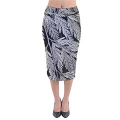 Fern Leaves Foliage Black And White Velvet Midi Pencil Skirt by Vaneshart