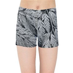 Fern Leaves Foliage Black And White Kids  Sports Shorts by Vaneshart