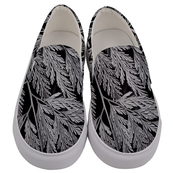 Fern Leaves Foliage Black And White Men s Canvas Slip Ons