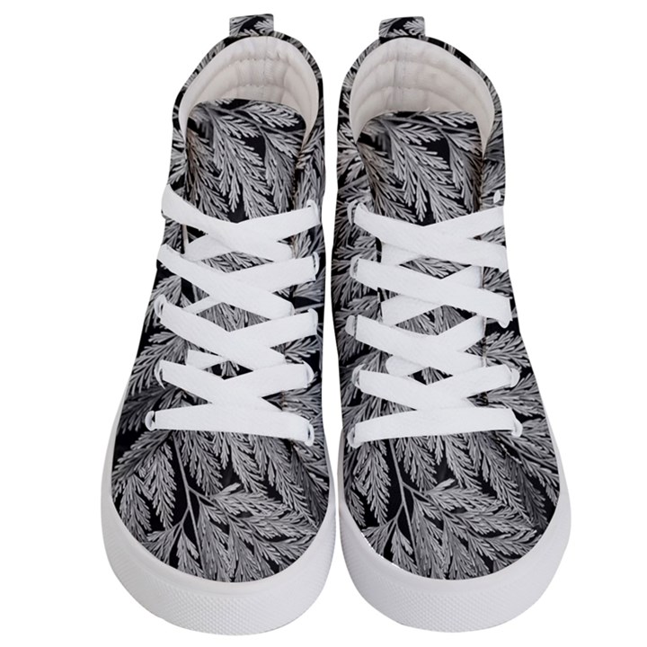 Fern Leaves Foliage Black And White Kids  Hi-Top Skate Sneakers