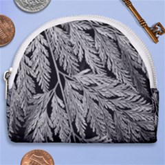 Fern Leaves Foliage Black And White Horseshoe Style Canvas Pouch by Vaneshart