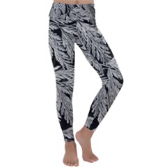 Fern Leaves Foliage Black And White Kids  Lightweight Velour Classic Yoga Leggings by Vaneshart