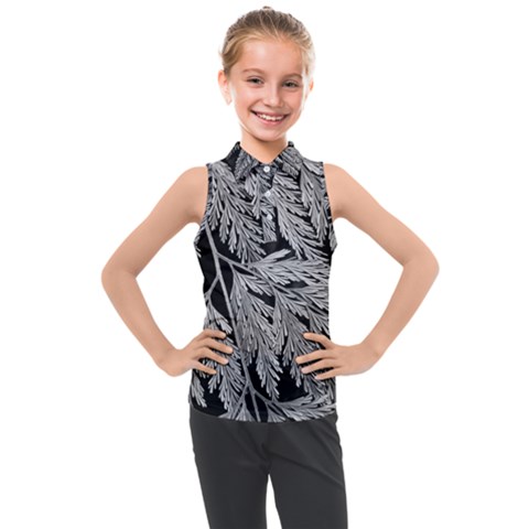 Fern Leaves Foliage Black And White Kids  Sleeveless Polo Tee by Vaneshart