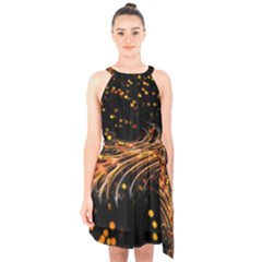 Abstract Background Particles Wave Halter Collar Waist Tie Chiffon Dress by Vaneshart