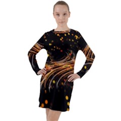 Abstract Background Particles Wave Long Sleeve Hoodie Dress by Vaneshart