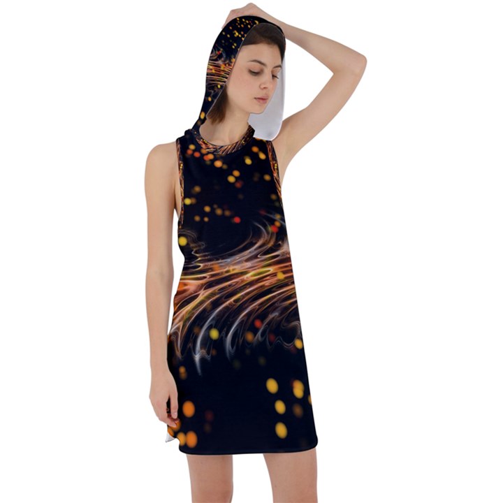 Abstract Background Particles Wave Racer Back Hoodie Dress