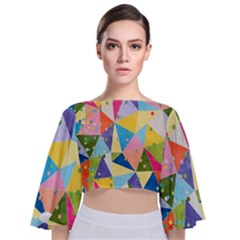 Abstract Background Colorful Tie Back Butterfly Sleeve Chiffon Top by Vaneshart