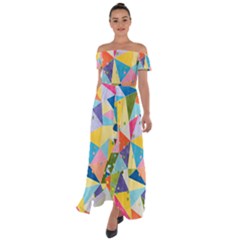 Abstract Background Colorful Off Shoulder Open Front Chiffon Dress