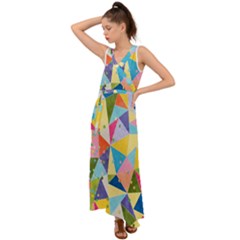 Abstract Background Colorful V-neck Chiffon Maxi Dress by Vaneshart