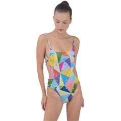 Abstract Background Colorful Tie Strap One Piece Swimsuit