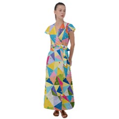 Abstract Background Colorful Flutter Sleeve Maxi Dress