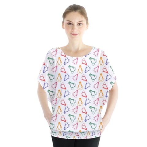 Linux Kernel Penguin Pattern Logo Batwing Chiffon Blouse by Vaneshart