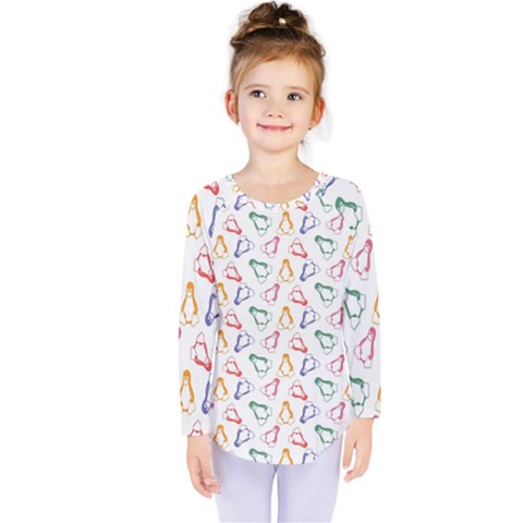 Linux Kernel Penguin Pattern Logo Kids  Long Sleeve Tee by Vaneshart