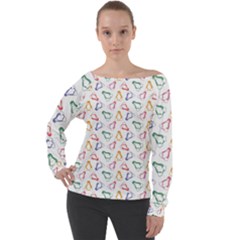 Linux Kernel Penguin Pattern Logo Off Shoulder Long Sleeve Velour Top