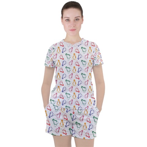 Linux Kernel Penguin Pattern Logo Women s Tee And Shorts Set by Vaneshart