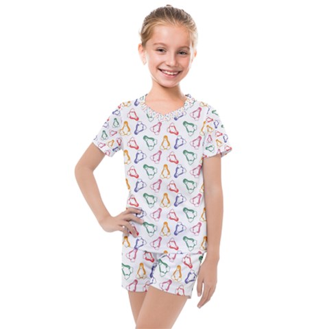 Linux Kernel Penguin Pattern Logo Kids  Mesh Tee And Shorts Set by Vaneshart