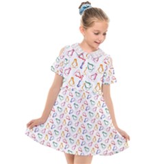 Linux Kernel Penguin Pattern Logo Kids  Short Sleeve Shirt Dress by Vaneshart