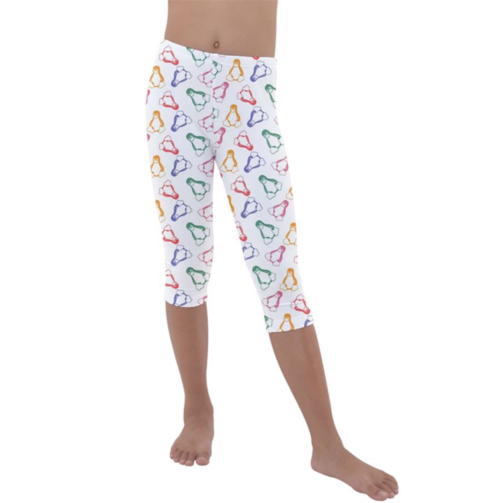 Linux Kernel Penguin Pattern Logo Kids  Lightweight Velour Capri Leggings 