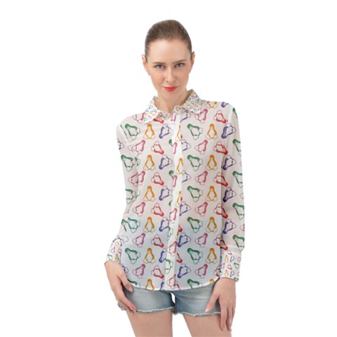 Linux Kernel Penguin Pattern Logo Long Sleeve Chiffon Shirt by Vaneshart