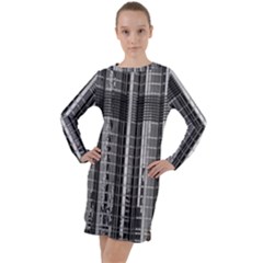 Architecture Structure Glass Metal Long Sleeve Hoodie Dress