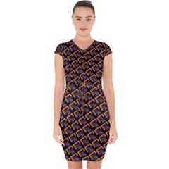 Abstract Orange Geometric Pattern Capsleeve Drawstring Dress  by Vaneshart