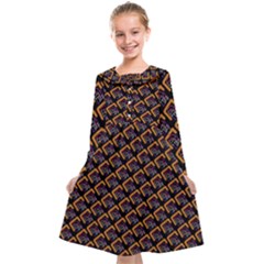 Abstract Orange Geometric Pattern Kids  Midi Sailor Dress