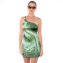 Green Wet Rain Water Drops Plant One Soulder Bodycon Dress by Vaneshart